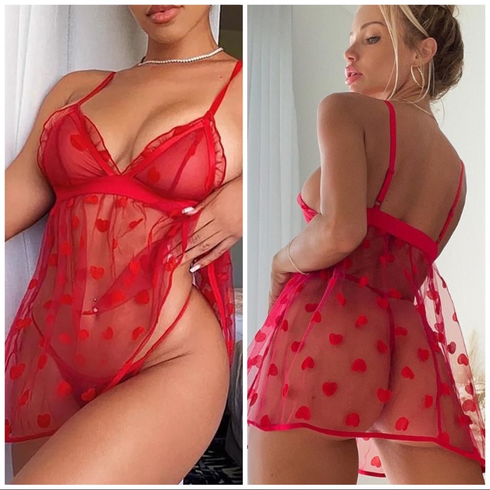 💖 NEW desire red transparent babydoll set